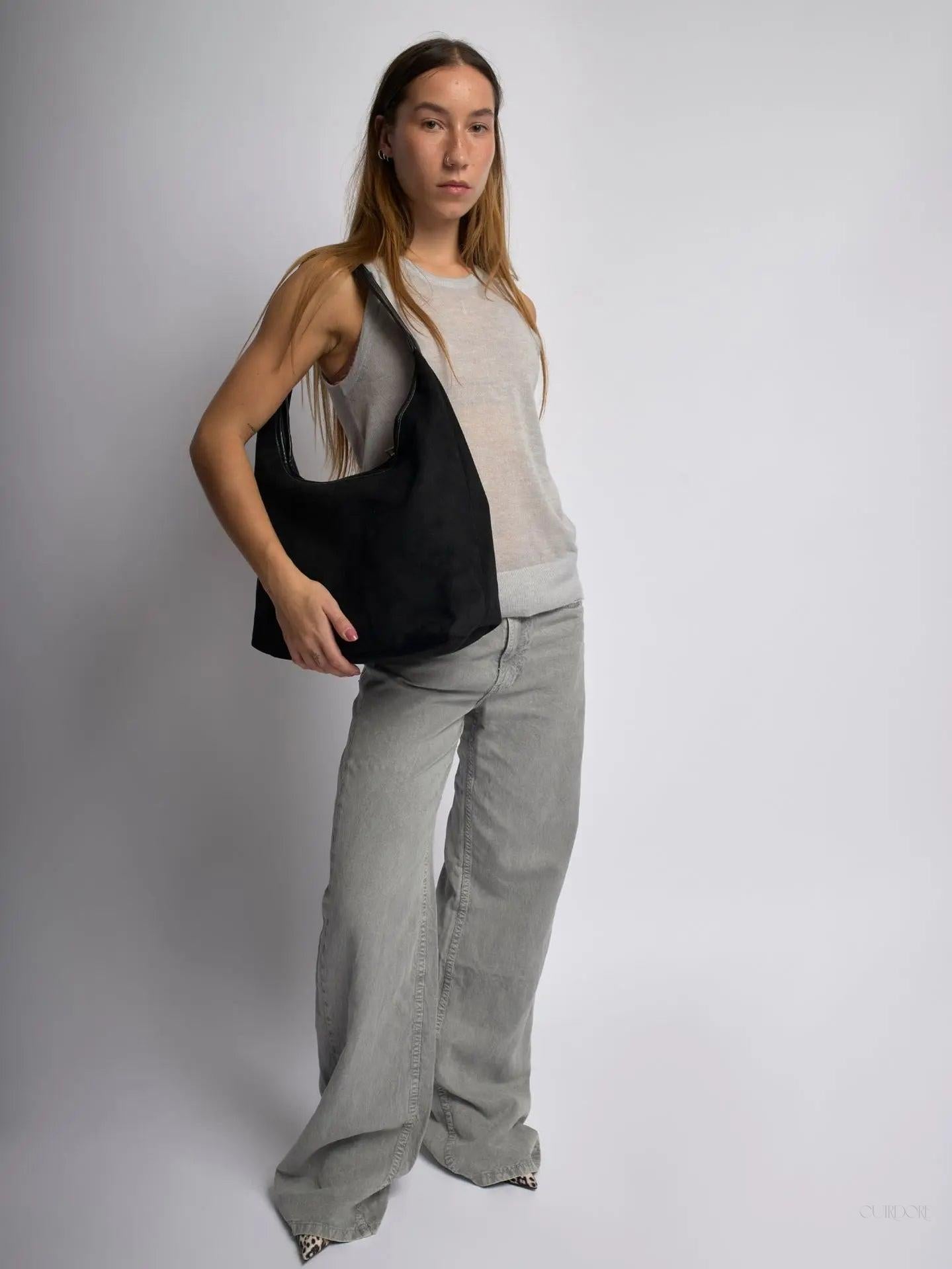 Black Minimalist Hobo Shoulder Bag