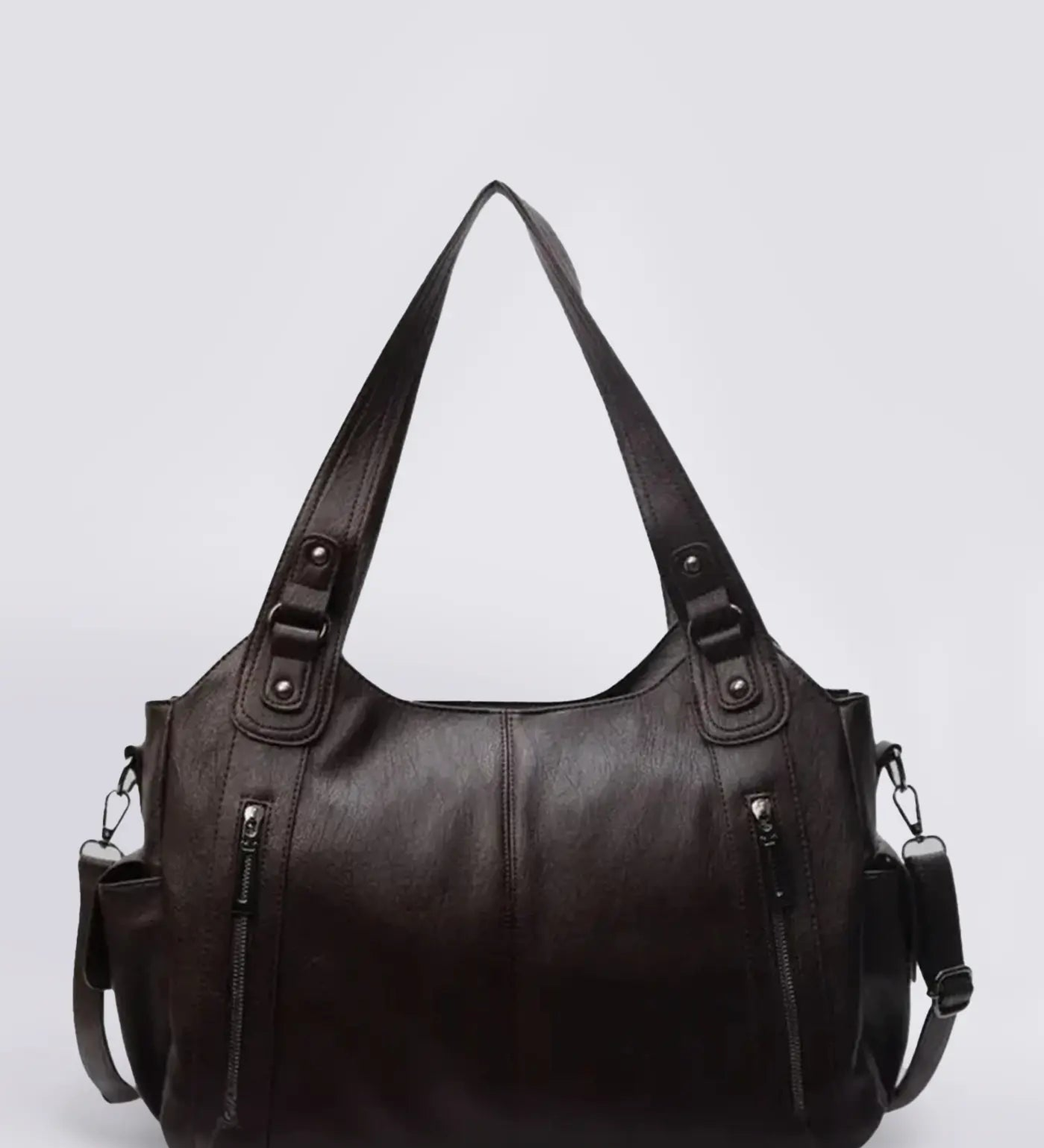 Black Multi-Pocket Shoulder Bag – Stylish Everyday Tote with Adjustable Strap