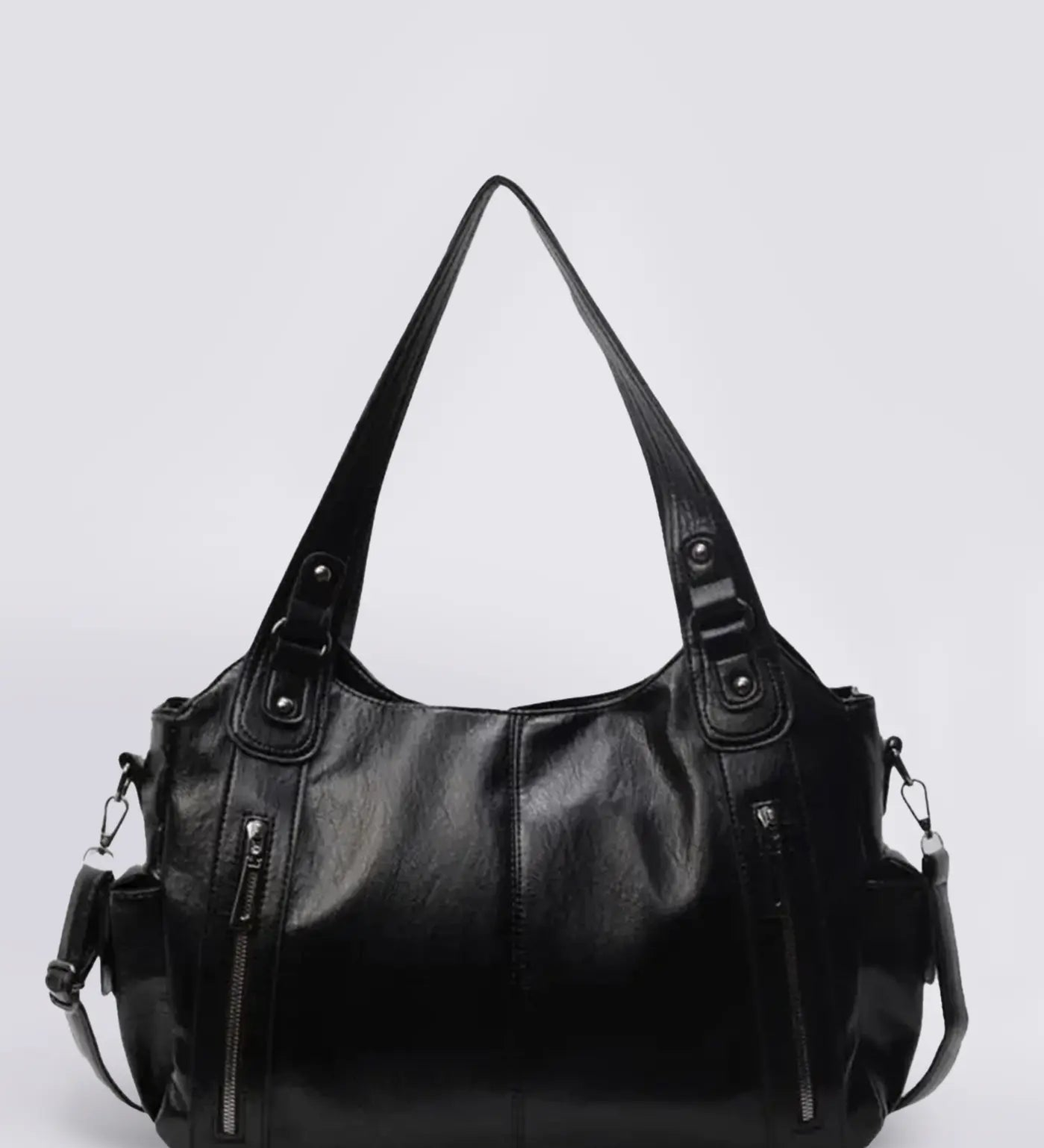 Black Multi-Pocket Shoulder Bag – Stylish Everyday Tote with Adjustable Strap