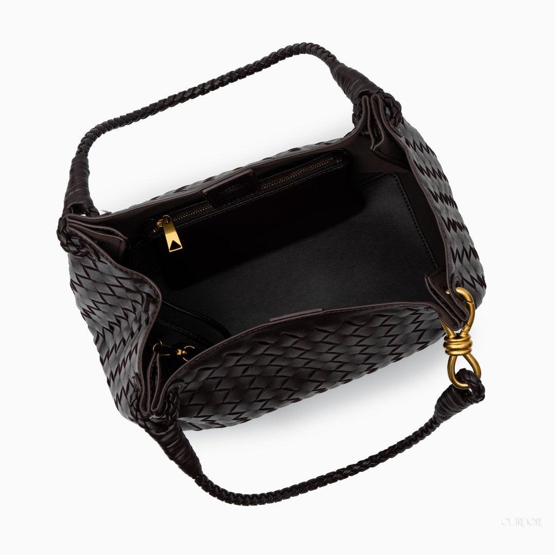 Black Woven Handbag with Braided Handle — Elegant texture, everyday sophistication