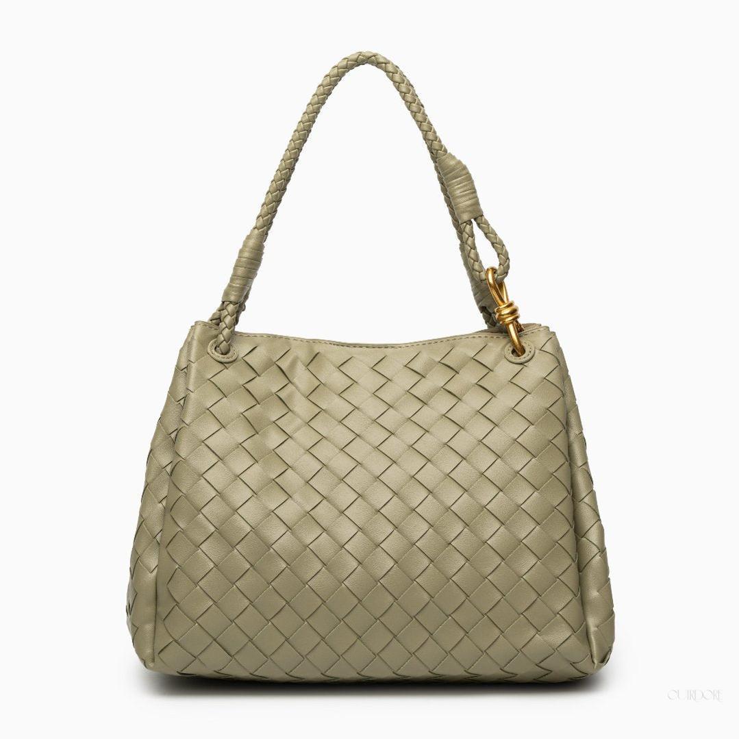 Black Woven Handbag with Braided Handle — Elegant texture, everyday sophistication