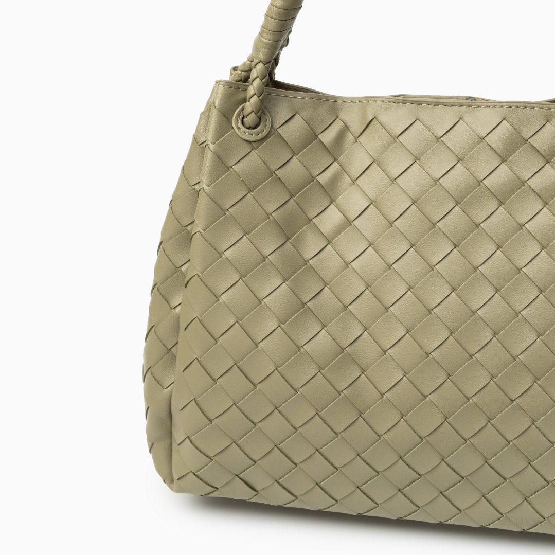 Black Woven Handbag with Braided Handle — Elegant texture, everyday sophistication