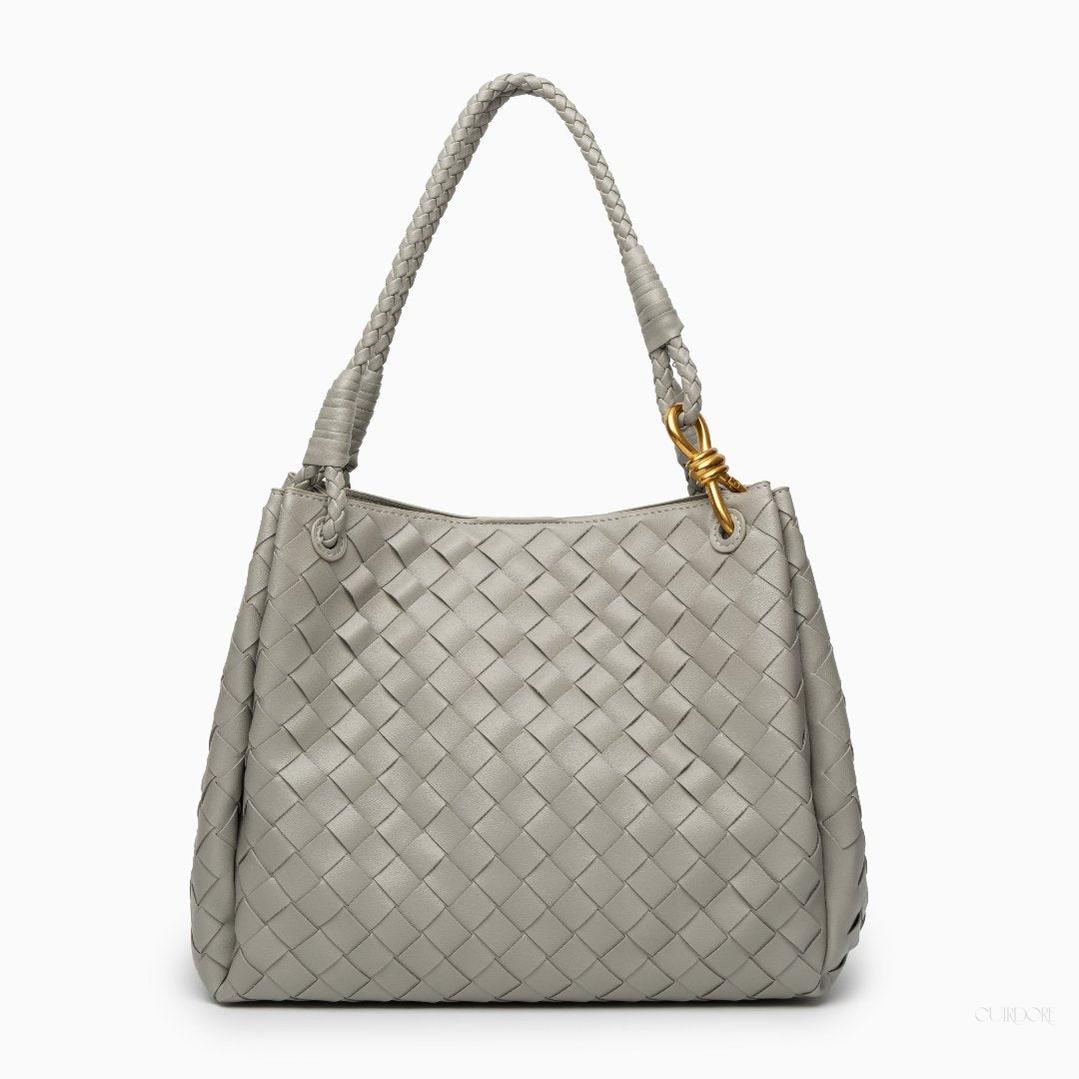 Black Woven Handbag with Braided Handle — Elegant texture, everyday sophistication
