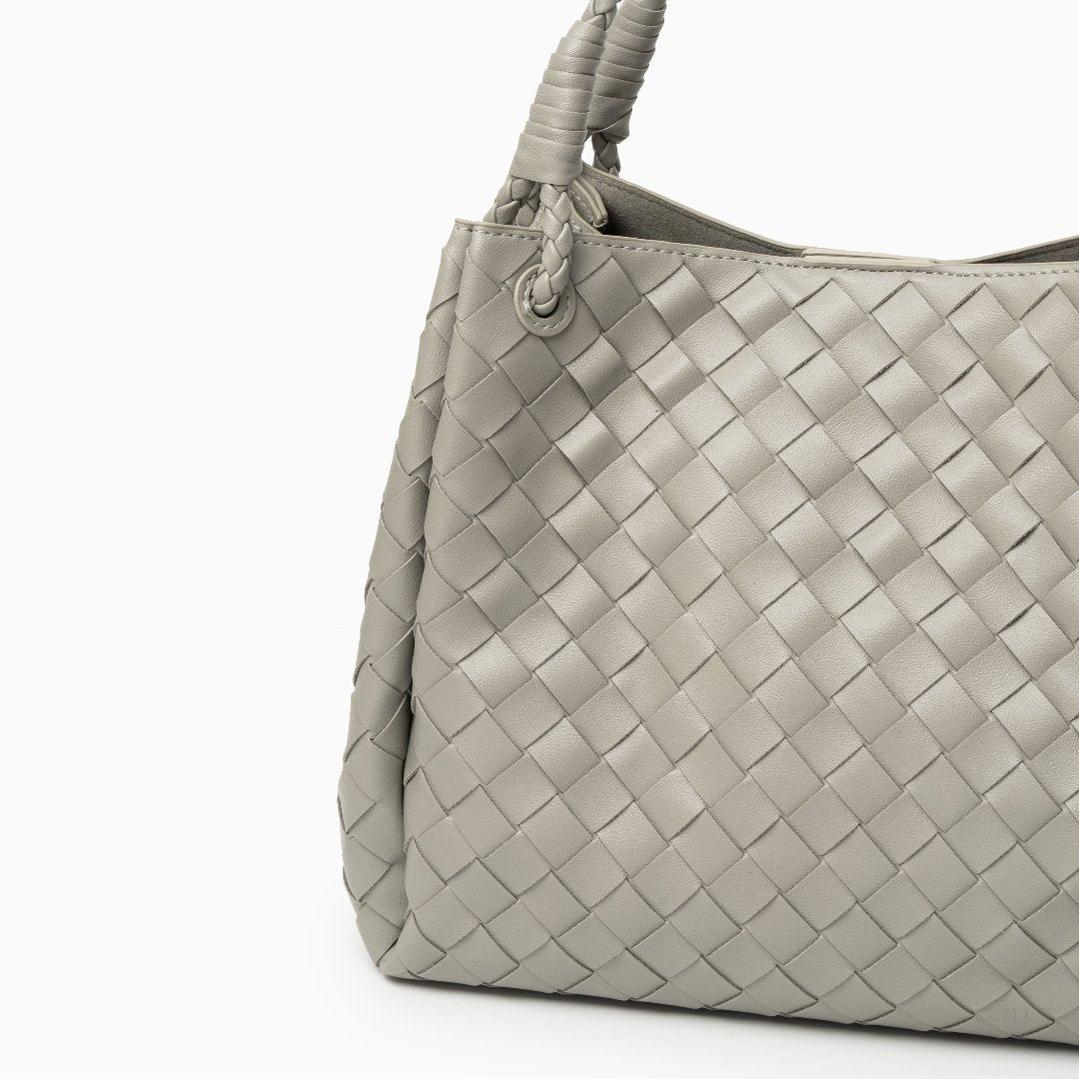 Black Woven Handbag with Braided Handle — Elegant texture, everyday sophistication