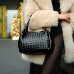 Black Woven Handbag with Braided Handle — Elegant texture, everyday sophistication