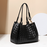 Black Woven Handbag with Braided Handle — Elegant texture, everyday sophistication