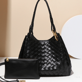 Black Woven Handbag with Braided Handle — Elegant texture, everyday sophistication