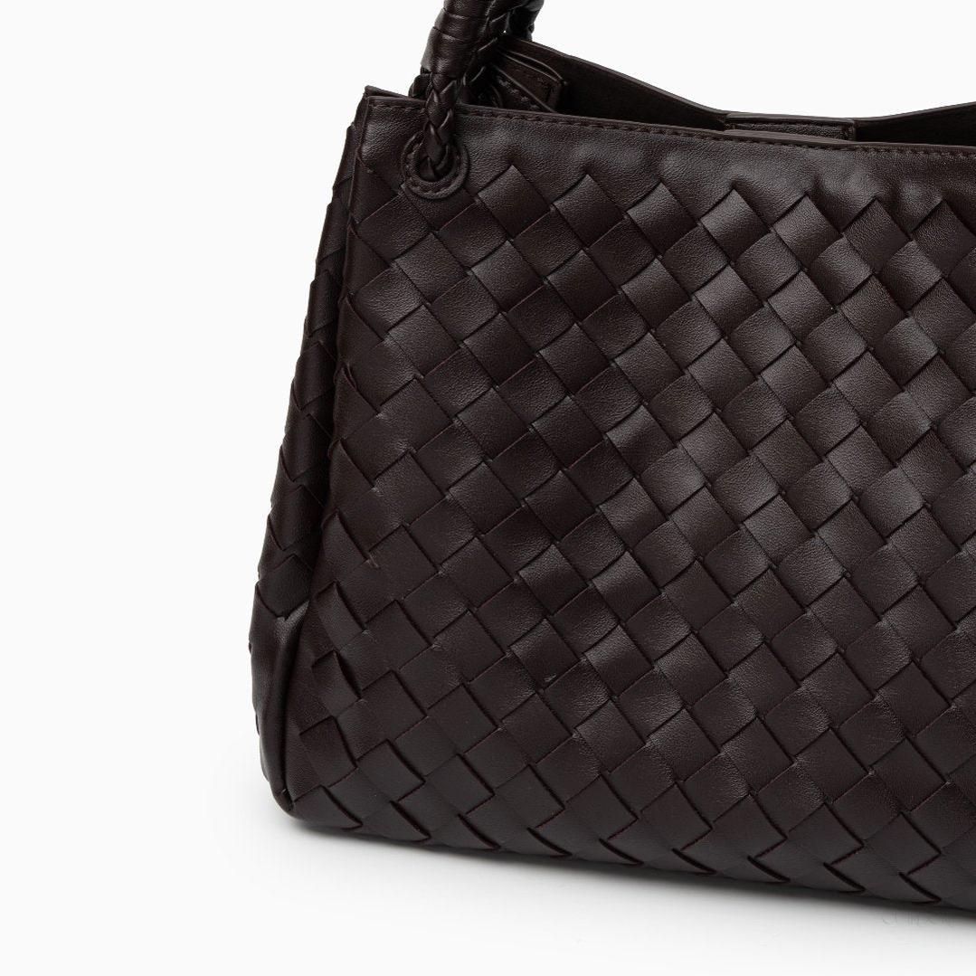 Black Woven Handbag with Braided Handle — Elegant texture, everyday sophistication