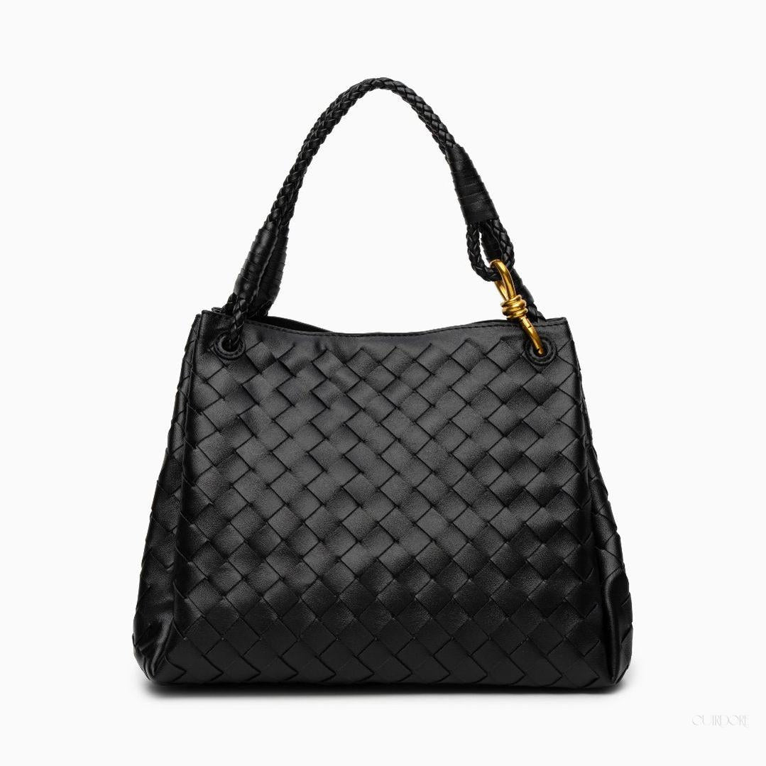 Black Woven Handbag with Braided Handle — Elegant texture, everyday sophistication