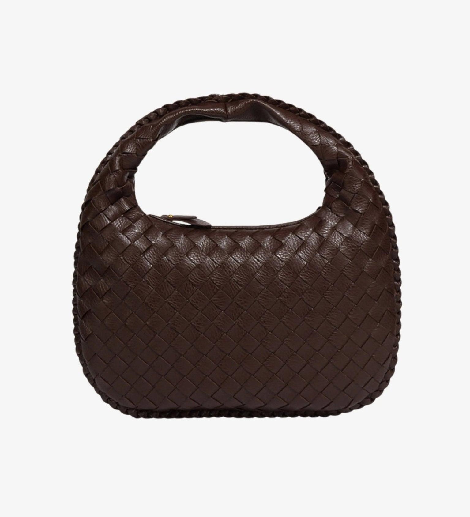 Black Woven Leather Shoulder Bag – Elegant Hobo Handbag