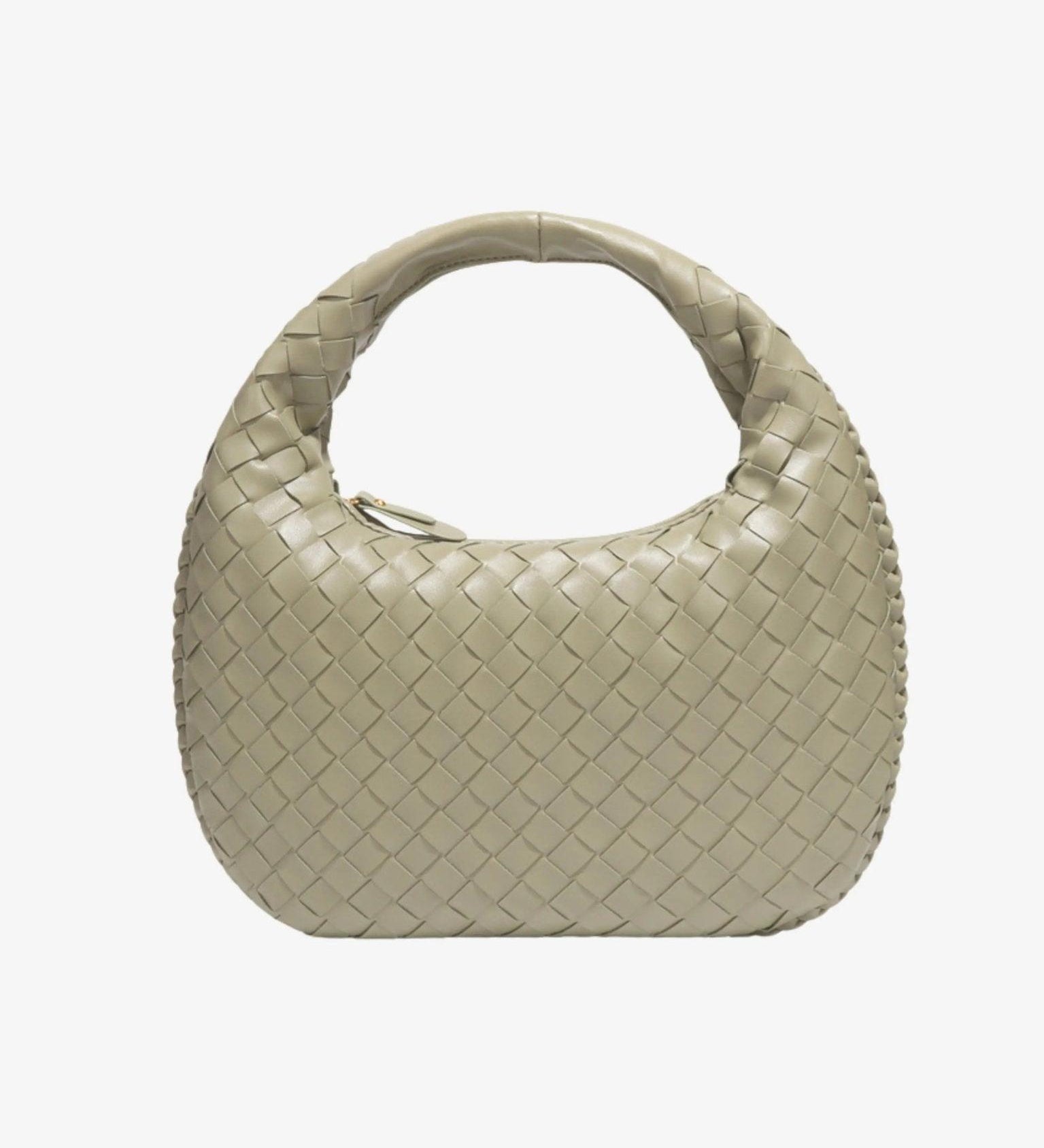 Black Woven Leather Shoulder Bag – Elegant Hobo Handbag