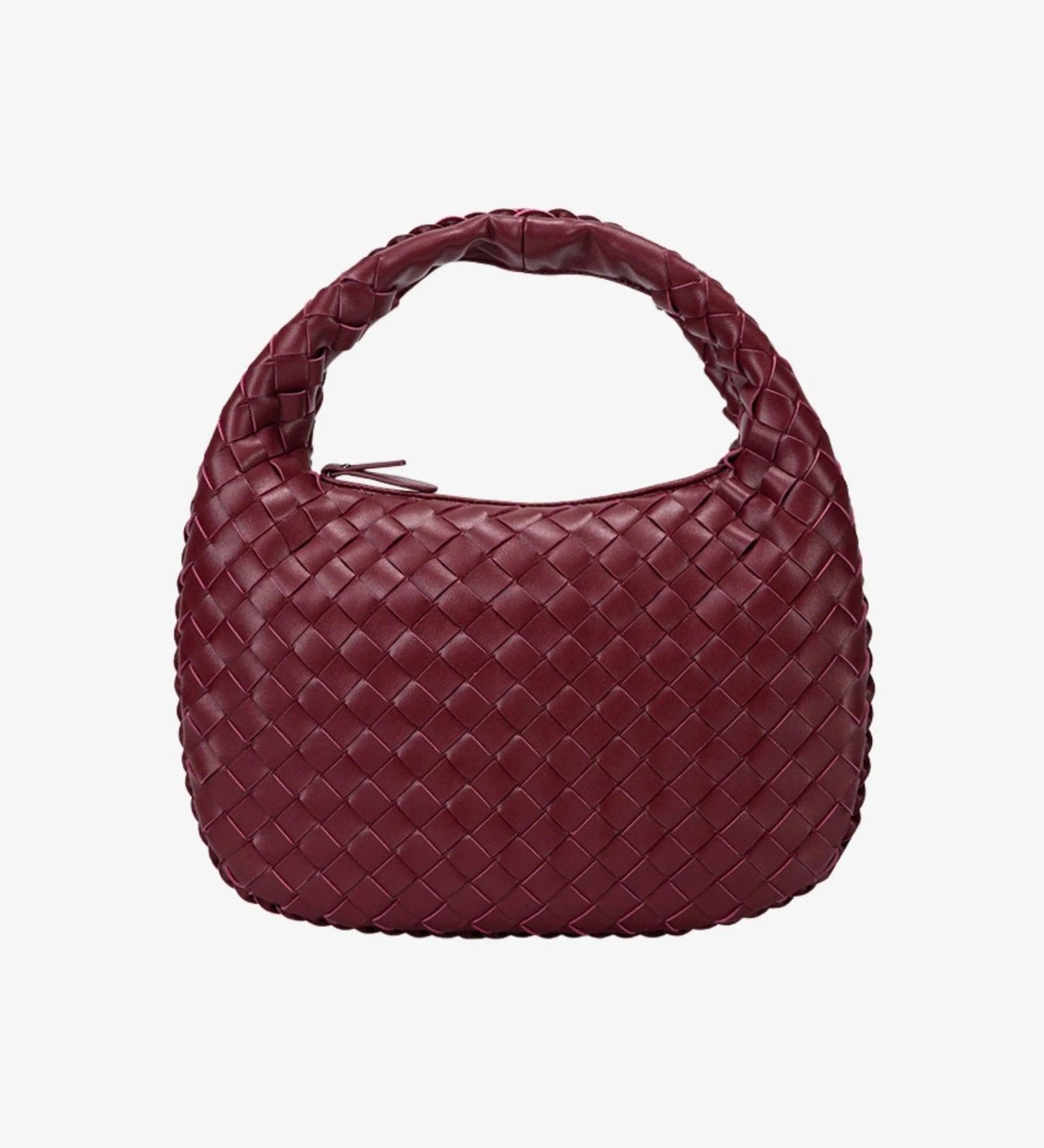 Black Woven Leather Shoulder Bag – Elegant Hobo Handbag