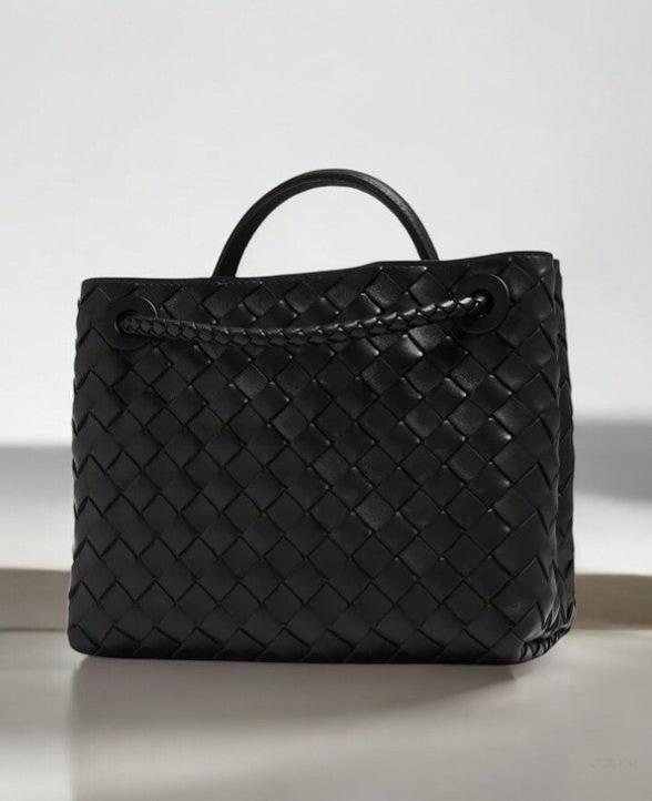 Black Woven Midi Leather Tote Bag – Effortless Elegance & Timeless Appeal