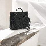 Black Woven Midi Leather Tote Bag – Effortless Elegance & Timeless Appeal