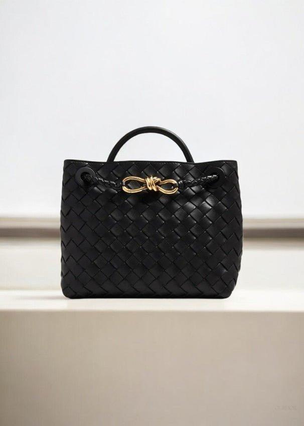 Black Woven Midi Leather Tote Bag – Effortless Elegance & Timeless Appeal