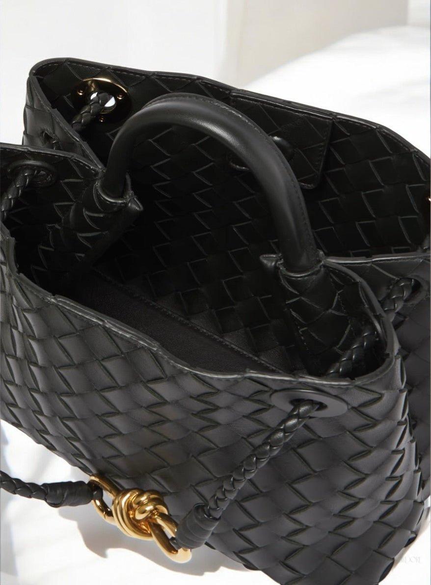 Black Woven Midi Leather Tote Bag – Effortless Elegance & Timeless Appeal