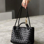 Black Woven Midi Leather Tote Bag – Effortless Elegance & Timeless Appeal