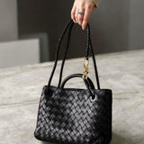 Black Woven Midi Leather Tote Bag – Effortless Elegance & Timeless Appeal