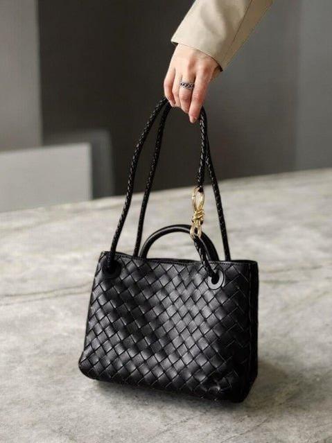 Black Woven Midi Leather Tote Bag – Effortless Elegance & Timeless Appeal