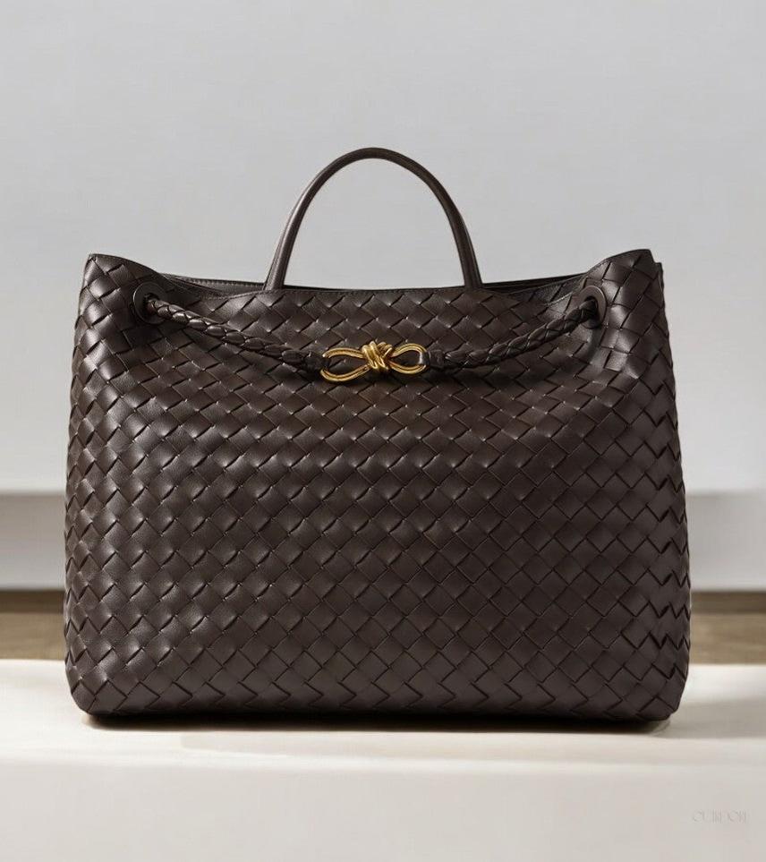 Black Woven Midi Leather Tote Bag – Effortless Elegance & Timeless Appeal