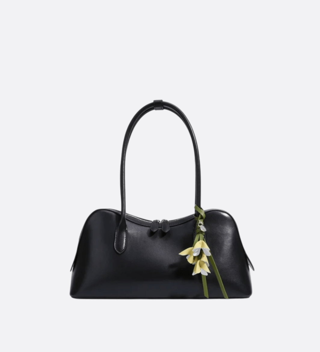 Boston-Style Shoulder Bag with Floral Charm — Timeless elegance for everyday use