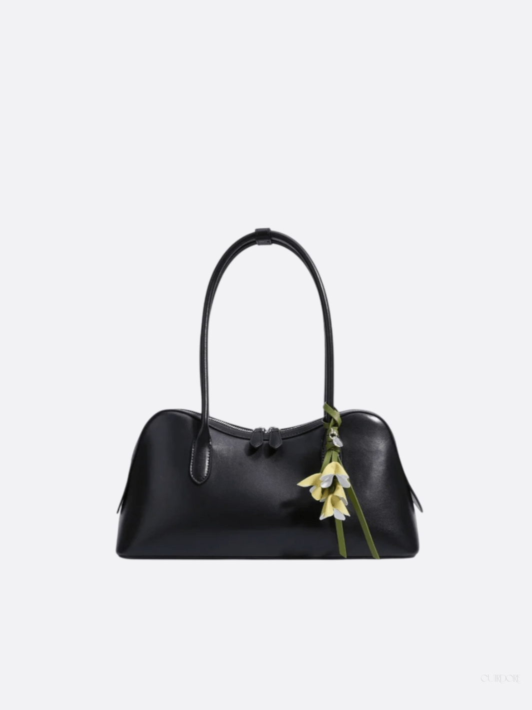 Boston-Style Shoulder Bag with Floral Charm — Timeless elegance for everyday use