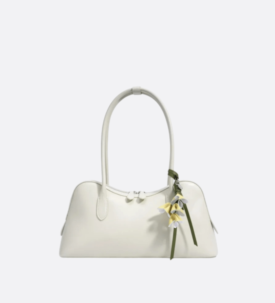 Boston-Style Shoulder Bag with Floral Charm — Timeless elegance for everyday use