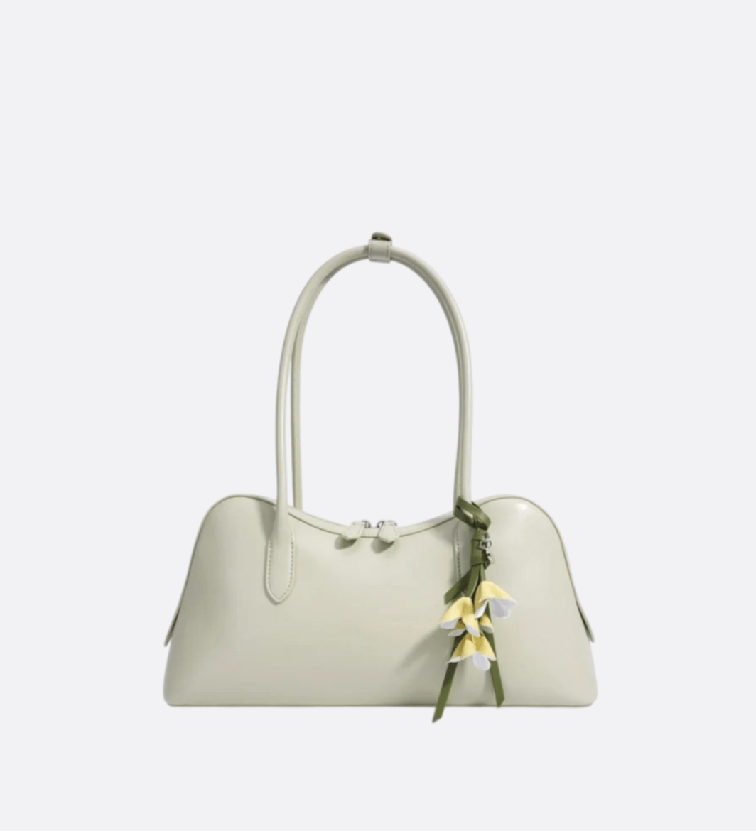 Boston-Style Shoulder Bag with Floral Charm — Timeless elegance for everyday use