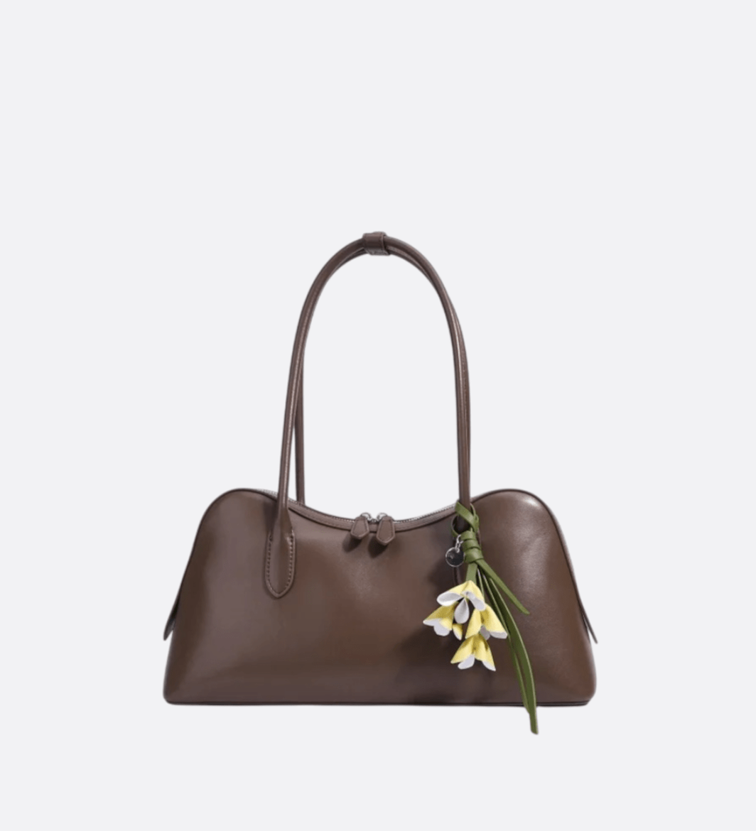 Boston-Style Shoulder Bag with Floral Charm — Timeless elegance for everyday use