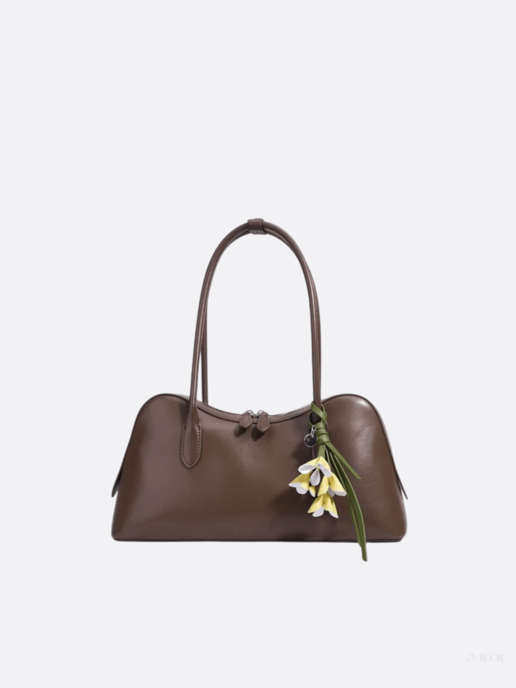Boston-Style Shoulder Bag with Floral Charm — Timeless elegance for everyday use