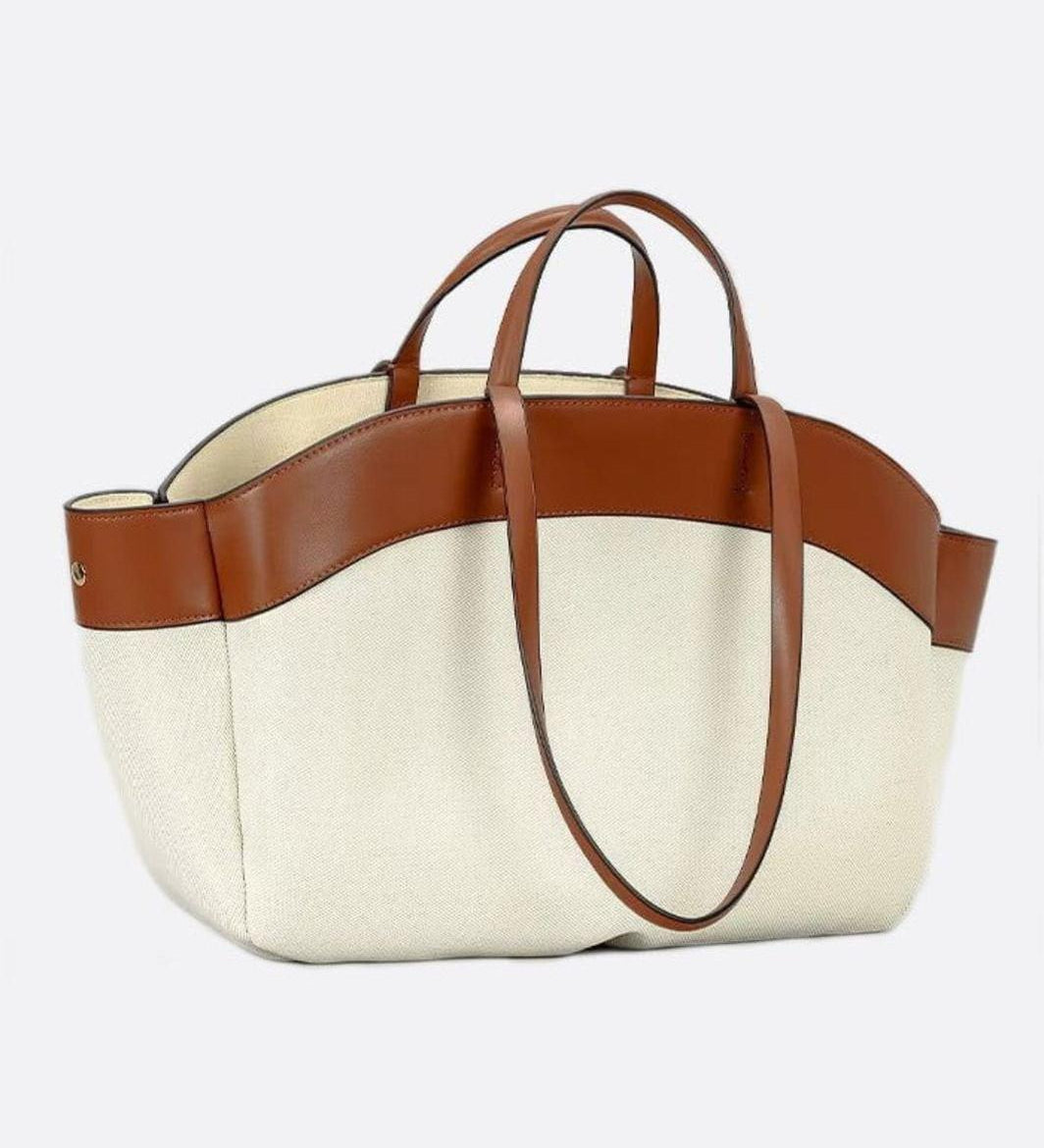 Canvas & Leather Tote Bag – Spacious Elegant Everyday Shopper