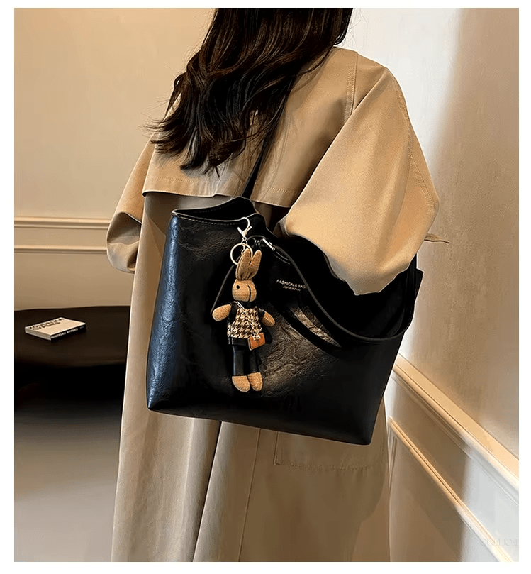 Chic Leather Tote Bag with Playful Charm – Elegance Meets Fun