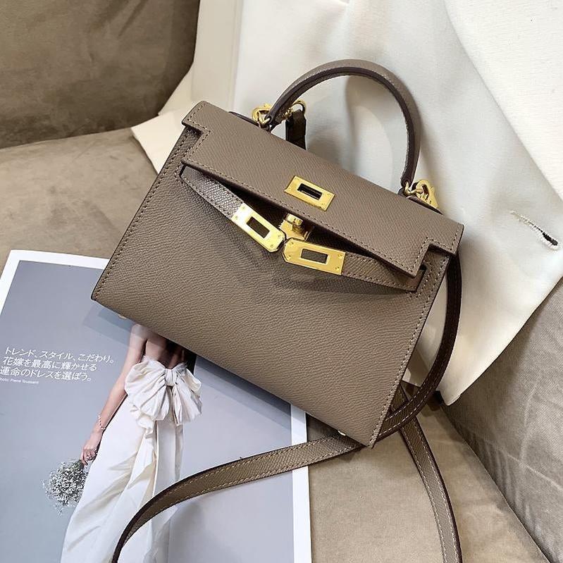Chic Taupe Structured Top Handle Bag – Elegant Classic Handbag