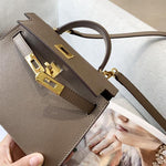 Chic Taupe Structured Top Handle Bag – Elegant Classic Handbag