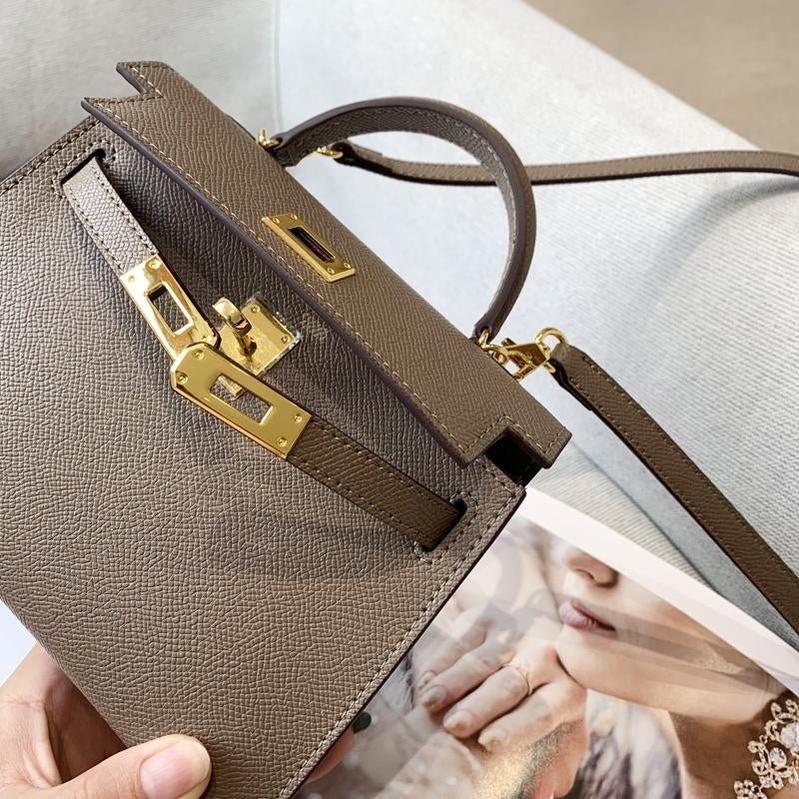 Chic Taupe Structured Top Handle Bag – Elegant Classic Handbag