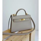 Chic Taupe Structured Top Handle Bag – Elegant Classic Handbag