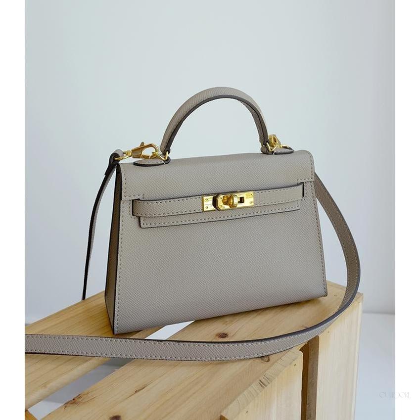 Chic Taupe Structured Top Handle Bag – Elegant Classic Handbag