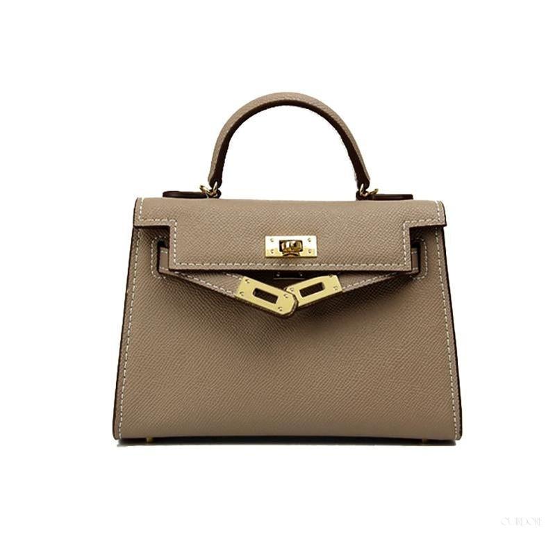 Chic Taupe Structured Top Handle Bag – Elegant Classic Handbag
