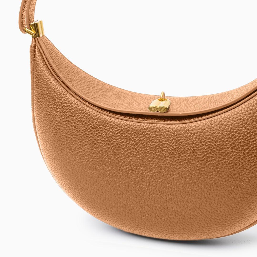 Classic Leather Hobo Shoulder Bag in Camel Brown – Minimalist & Elegant
