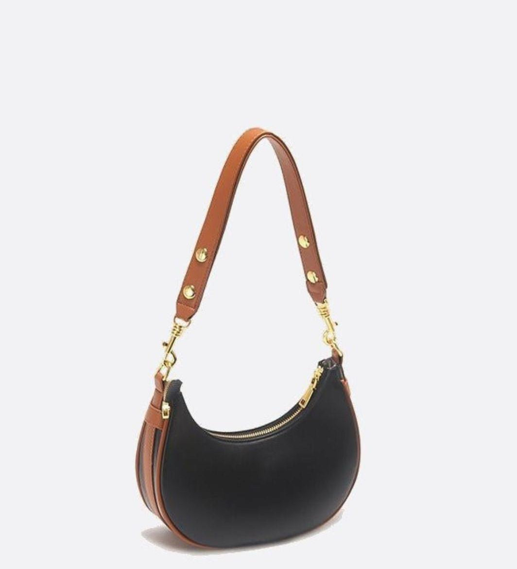 Crescent Shoulder Bag with Gold Hardware – Minimalist Modern Handbag