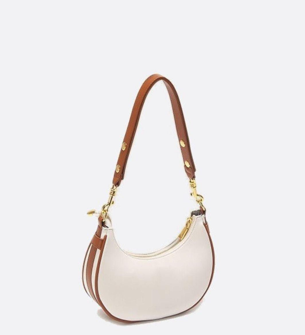 Crescent Shoulder Bag with Gold Hardware – Minimalist Modern Handbag