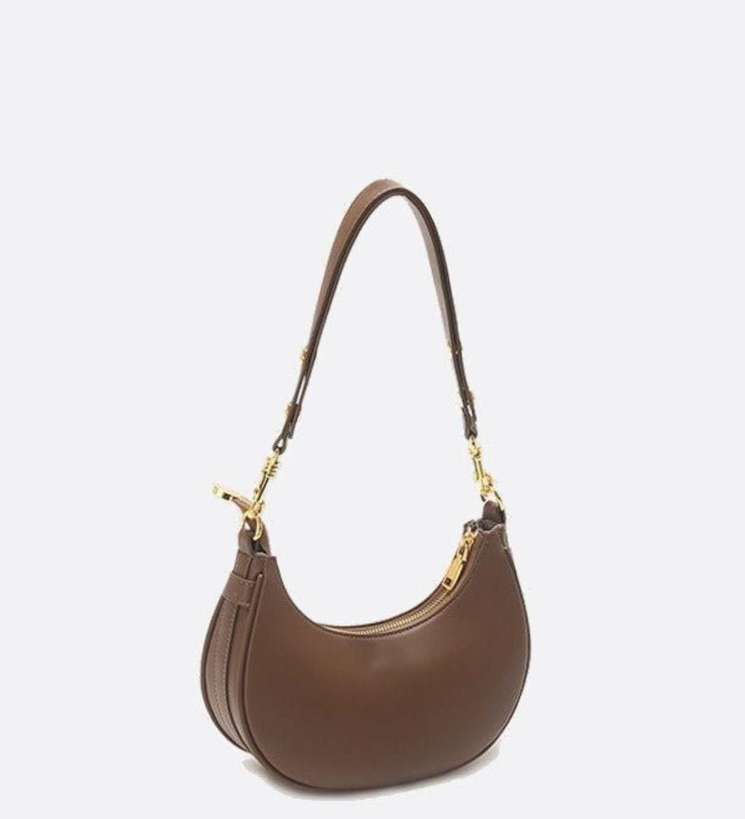 Crescent Shoulder Bag with Gold Hardware – Minimalist Modern Handbag