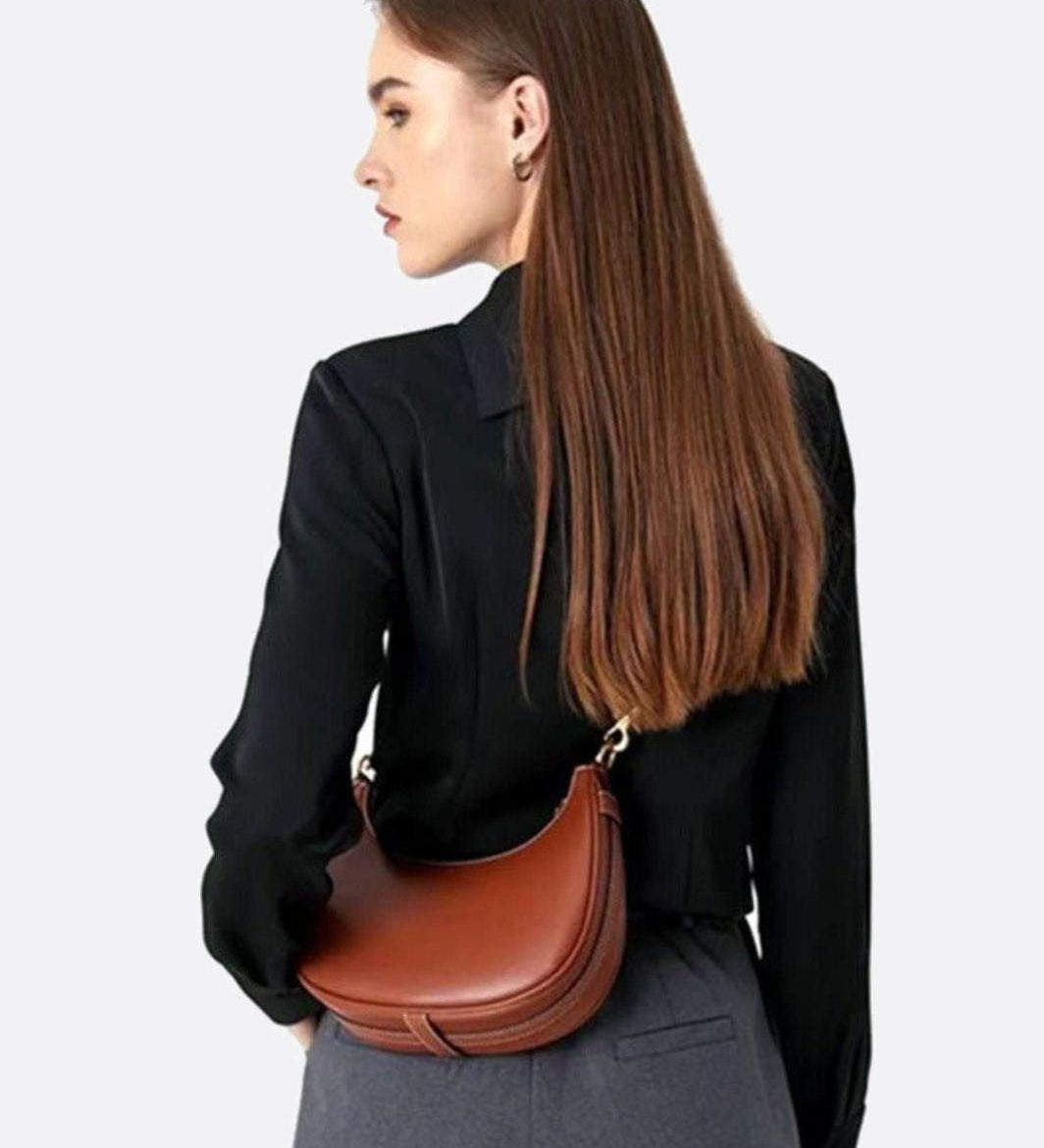 Crescent Shoulder Bag with Gold Hardware – Minimalist Modern Handbag