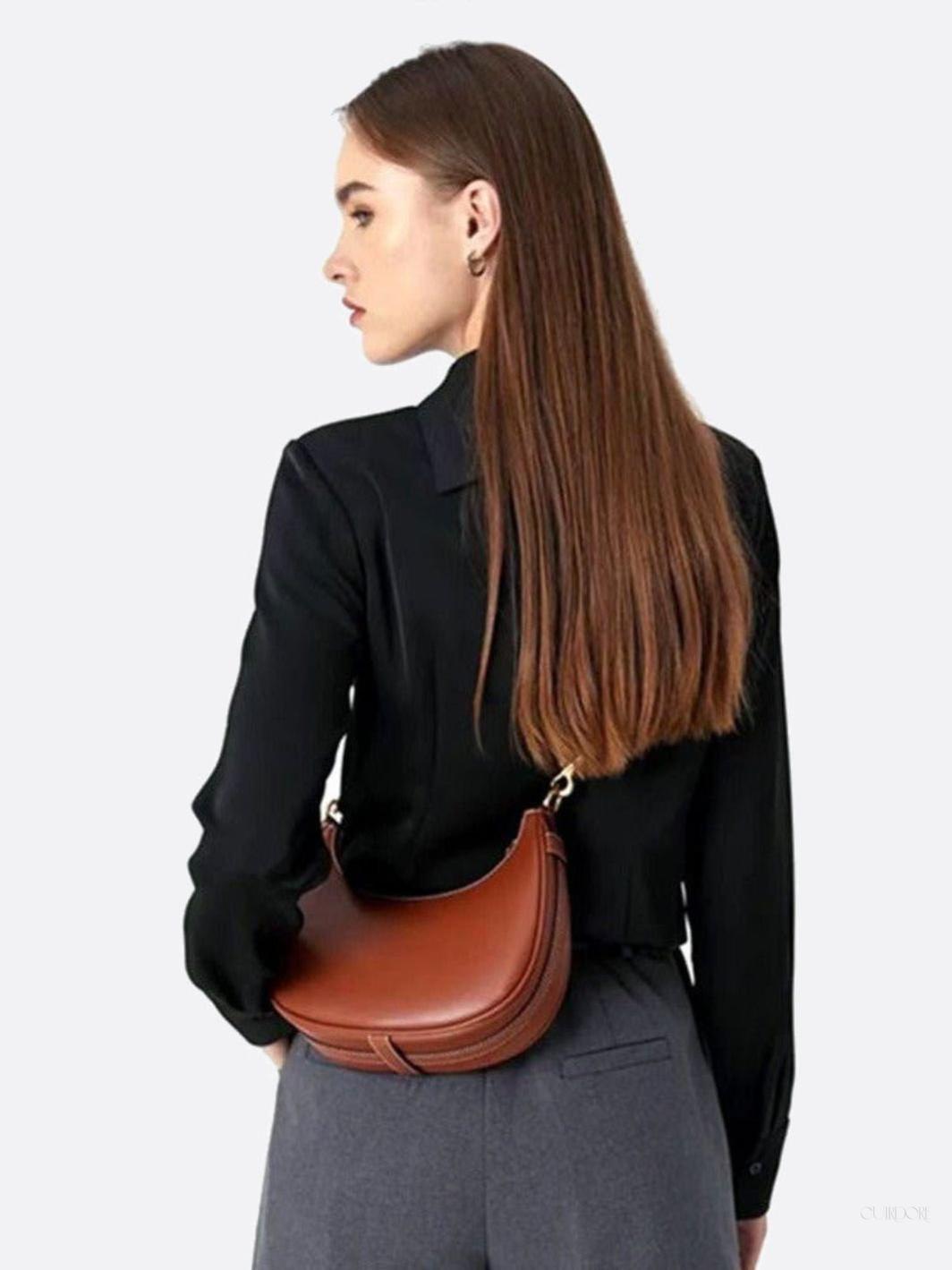 Crescent Shoulder Bag with Gold Hardware – Minimalist Modern Handbag