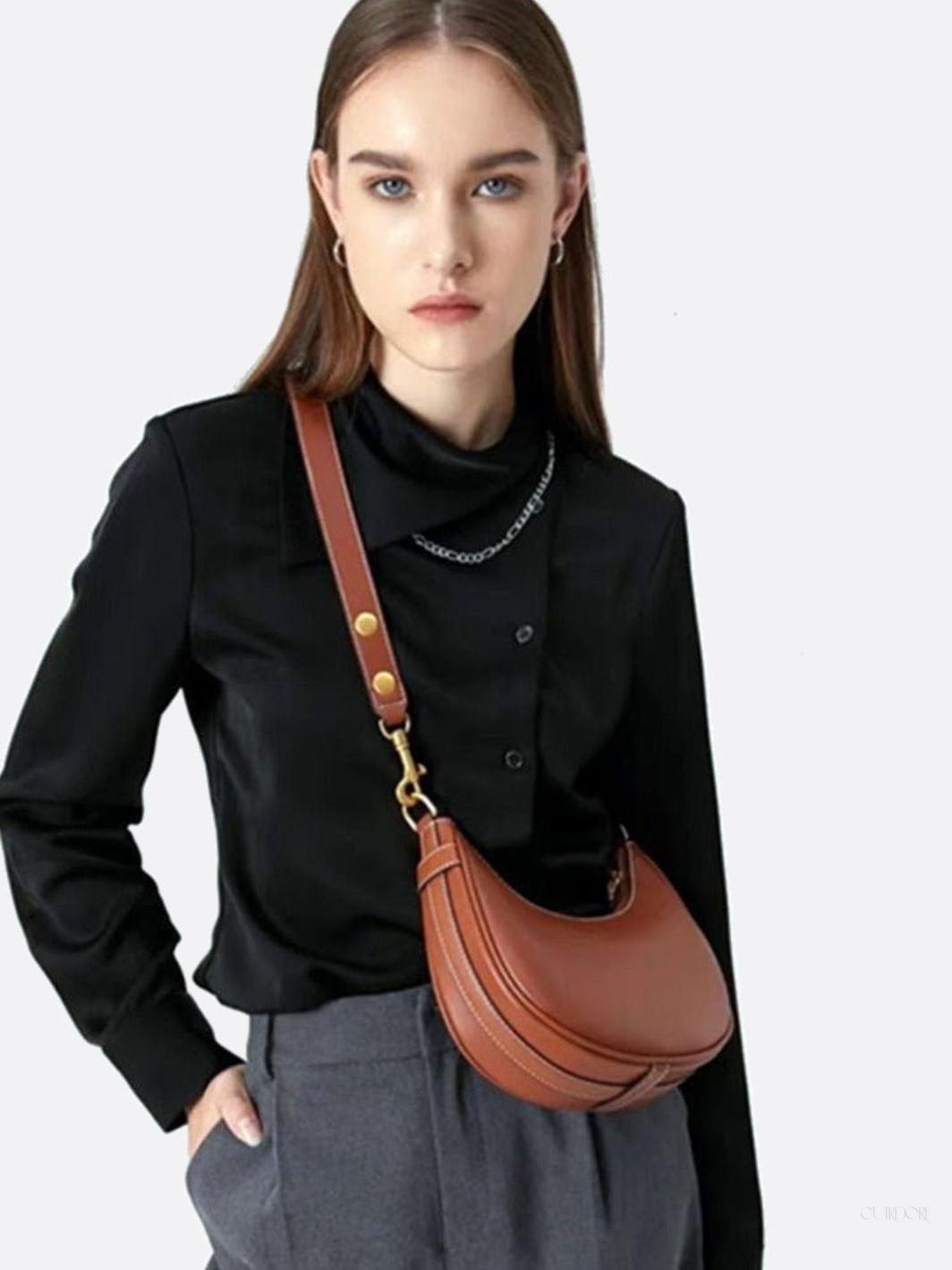 Crescent Shoulder Bag with Gold Hardware – Minimalist Modern Handbag