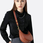 Crescent Shoulder Bag with Gold Hardware – Minimalist Modern Handbag