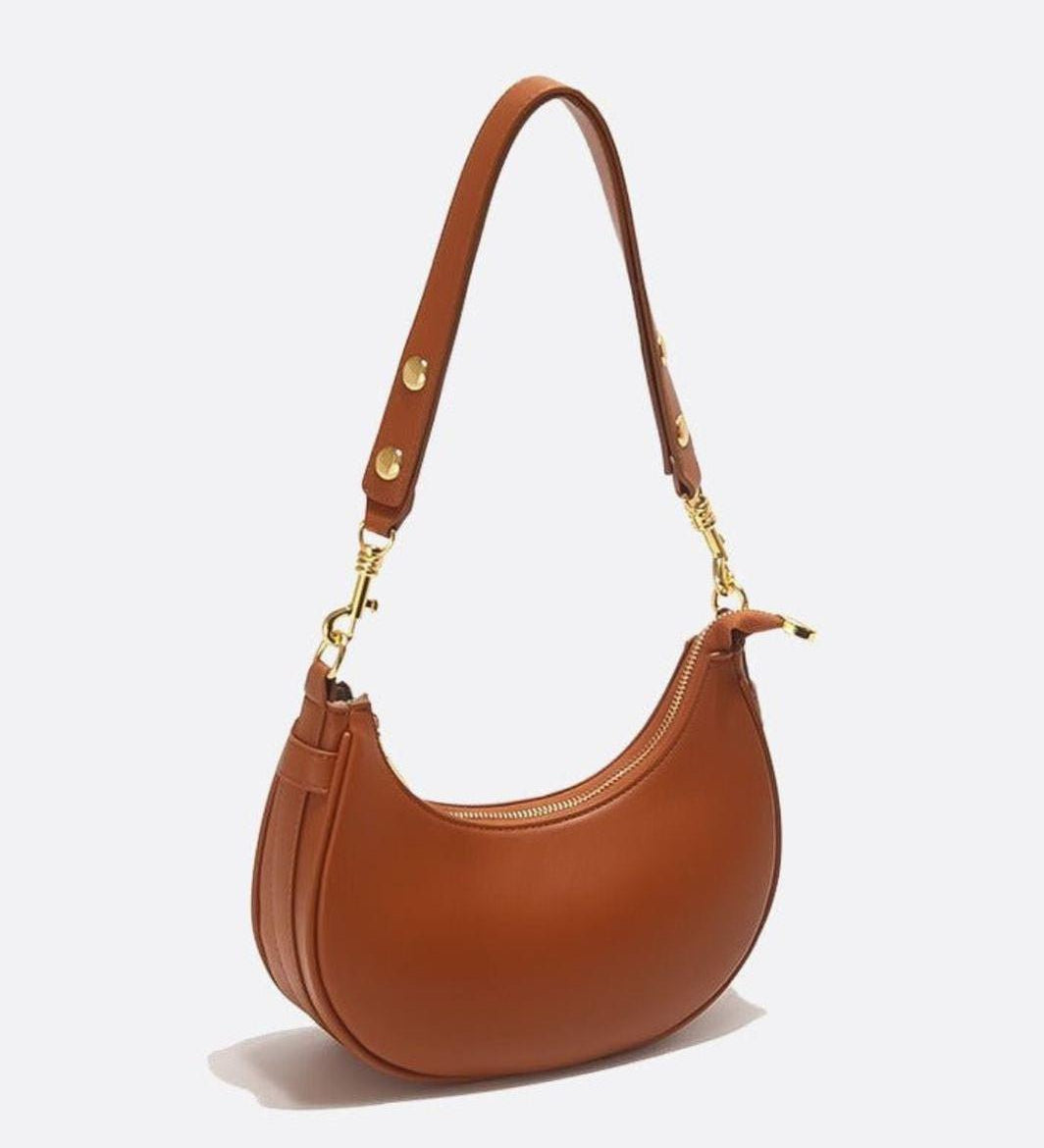 Crescent Shoulder Bag with Gold Hardware – Minimalist Modern Handbag