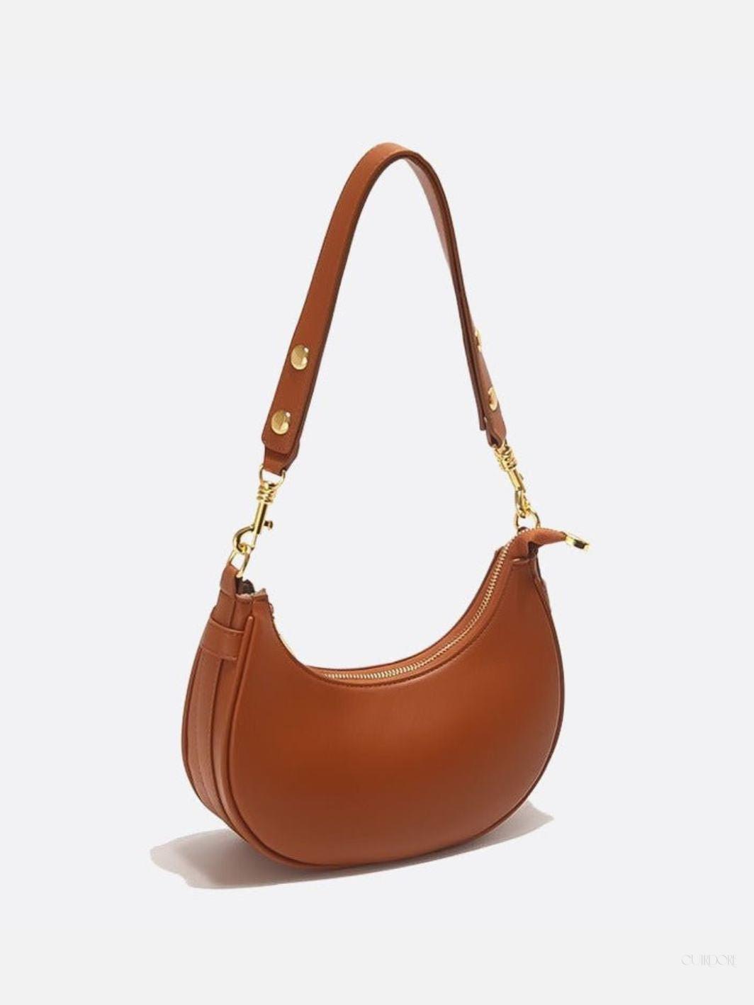 Crescent Shoulder Bag with Gold Hardware – Minimalist Modern Handbag