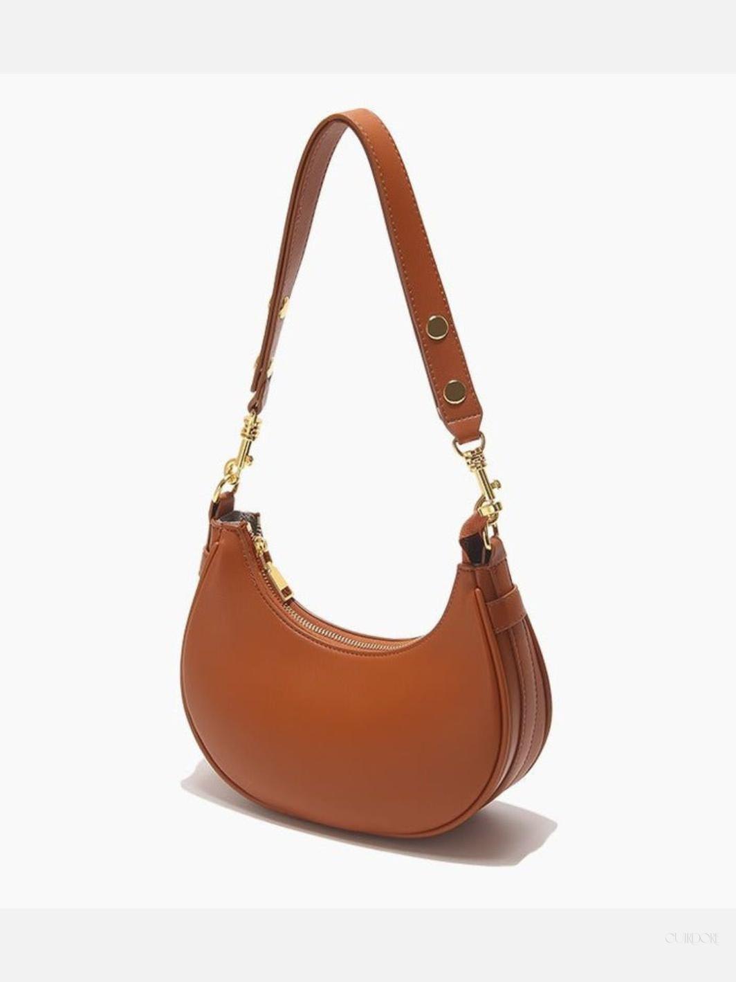 Crescent Shoulder Bag with Gold Hardware – Minimalist Modern Handbag