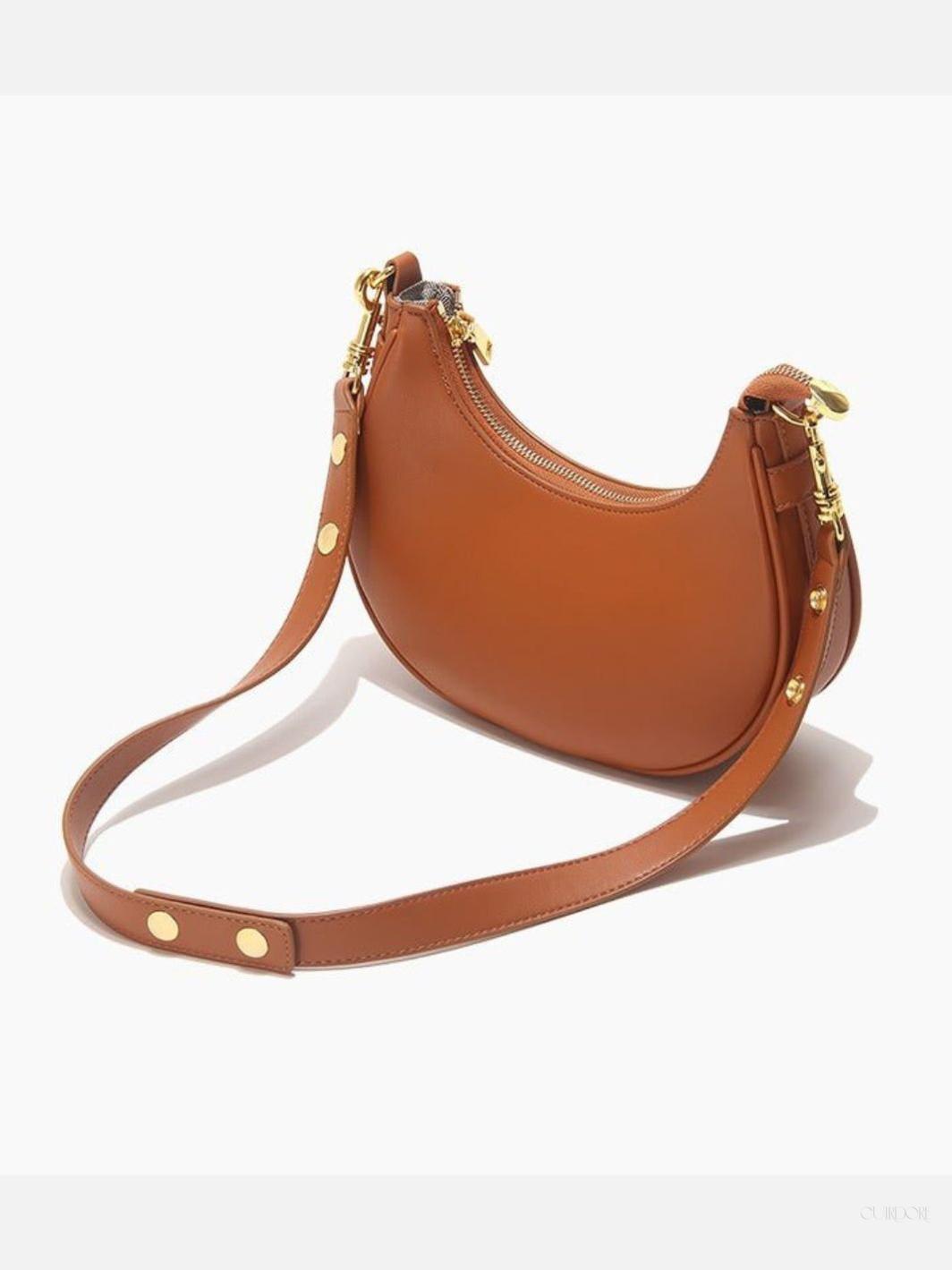 Crescent Shoulder Bag with Gold Hardware – Minimalist Modern Handbag